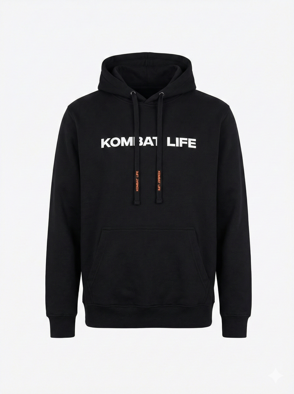 Hoodie negro Hunger Kombat Life sudadera con capucha streetwear fighter para entrenamiento y calle vista frontal