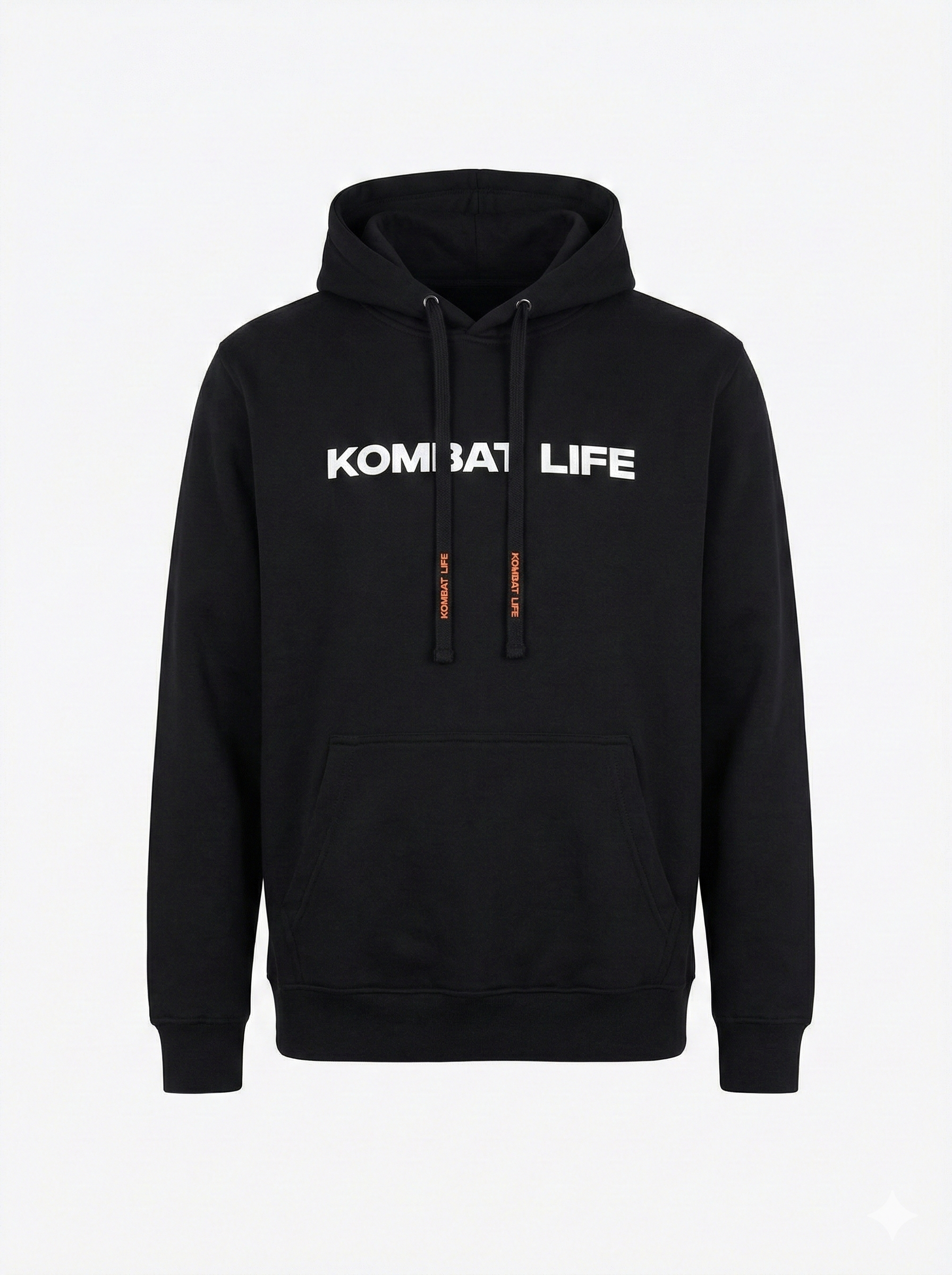 Hoodie negro Hunger Kombat Life sudadera con capucha streetwear fighter para entrenamiento y calle vista frontal